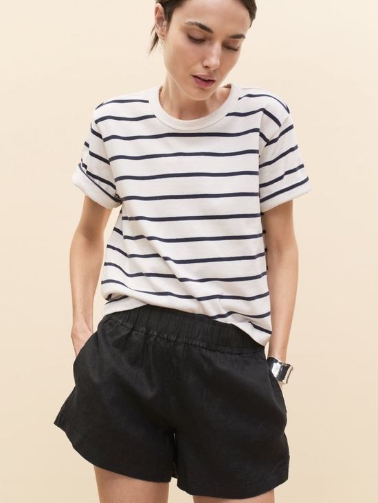 AYR Tops - AYR The Practice Tee Dime Knit Tee Shirt - Expat White / Navy Blue - Large